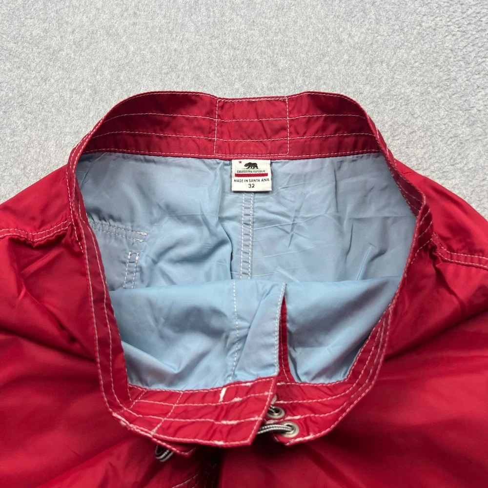 Birdwell Beach Britches Board Shorts Mens 32 Red Lace Up Swim Stitched USA Made